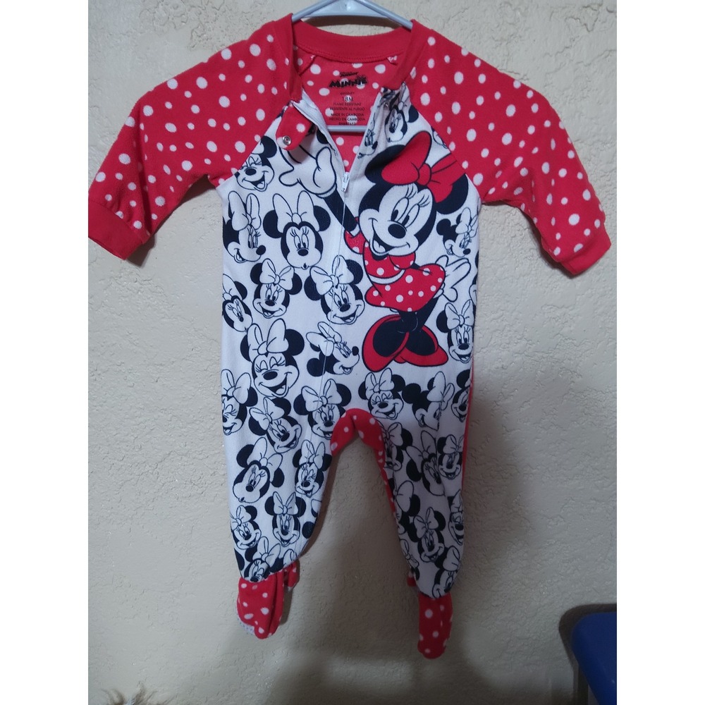 Disney Minnie Mouse Baby Girls Red Polka Dot Fleece Footed Sleeper Pajamas 18M